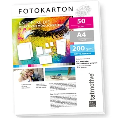 Abbildung von TATMOTIVE FA4200M50 Fotokarton Fotopapier 200g matt weiß / Laserdrucker DIN A4 Beidseitig bedruckbar 50 Blatt