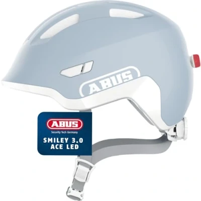 Abbildung von ABUS Kinderhelm Smiley 3.0 LED Fahrradhelm mit Licht Tiefe Passform &amp; Platz für einen Zopf Mädchen und Jungs Pure Aqua, Größe S