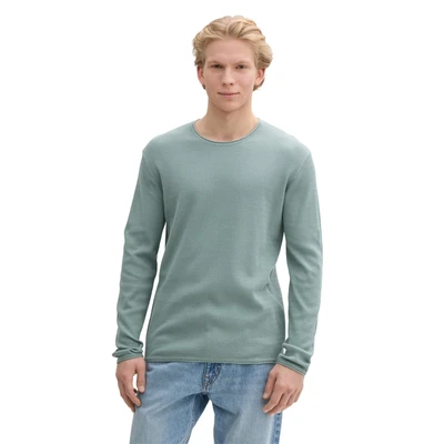 Abbildung von TOM Tailor Denim Structured ROLL EDGE Strickpullover, Herren, Größe: Large, Light ice blue