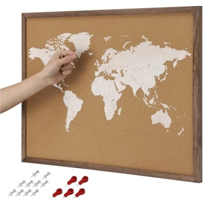 Abbildung von Navaris Kork Pinwand Memoboard Tafel 70x50cm Pin Board Korkwand mit Holz Rahmen Stecknadeln Fahnen Montageset World Map Pinnwand Memo Korktafel
