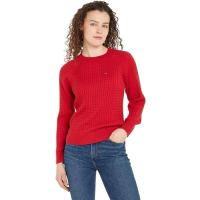 Abbildung von Tommy Hilfiger Cable Strickpullover, Damen, Größe: XXL, Primary red