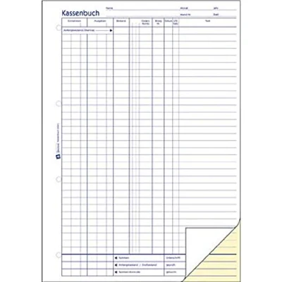 Abbildung von AVERY Zweckform 1756 Kassenbuch (A4, 2x40 Blatt, selbstdurchschreibend, nach Steuerschiene 300, EDV gerechte Datenerfassung, von Rechtsexperten geprüft, für DE, ordnungsgemäße Buchführung) weiß/gelb
