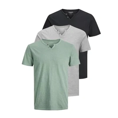Abbildung von JACK &amp; JONES Herren JJESPLIT Neck Tee SS 3PK MPPack B: Granite Green, Ultimate Grey, Black L (EU)