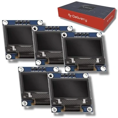 Abbildung von AZDelivery 5 x 0,96 Zoll OLED Display I2C SSD1306 Chip 128 64 Pixel Bildschirm Anzeigemodul mit weißen Zeichen kompatibel Arduino und Raspberry Pi inklusive E Book!