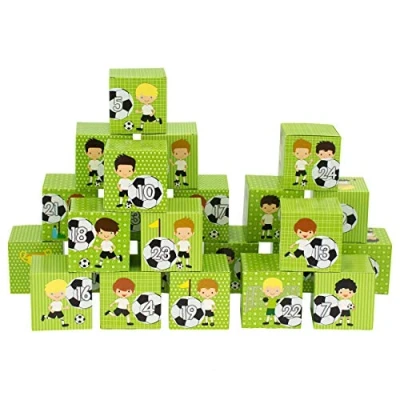 Abbildung von Papierdrachen DIY Adventskalender zum Befüllen Kisten Set Motiv Fußballspiel 24 bunte Schachteln aus Karton Aufstellen und Boxen Weihnachten