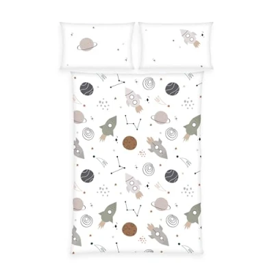 Abbildung von Herding babybest Bettwäsche Weltall, Kissenbezug ca. 40x60 cm, Bettbezug 100x135 mit Hoteleinschlag und Markenreißverschluss, 100% Baumwolle/Renforcé