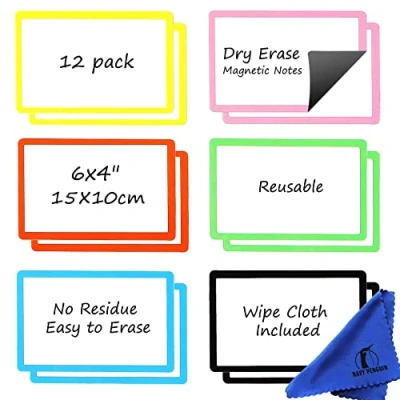 Abbildung von Kühlschrank Scrum Magnete Beschreibbar 12 Stück 15x10cm Whiteboard Magnetische Etiketten Magnetstreifen Kleine Magnetsschilder zum Beschriften für Zuhause, Büro, Kanban und Schule