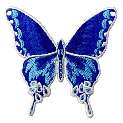 Abbildung von Aufnäher, bestickt, Design: Schmetterling, zum Aufbügeln oder Aufnähen, Blau