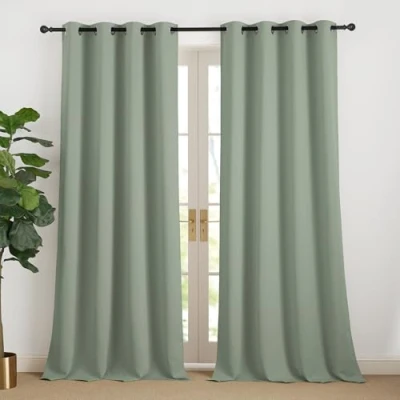 Abbildung von NICETOWN Thermo Vorhänge Gegen Kälte und Hitze Salbeigrün Vorhang Verdunkelungsvorhang Kinderzimmer Gardinen 240 cm Lang Übergardinen Wohnzimmer Modern Ösenschal 2er Set, H240 x B140