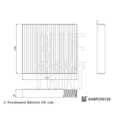 Abbildung von BLUE PRINT ADBP250126 Innenraumfilter Aktivkohlefilter 217mm 200mm 30mm