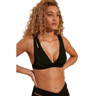 Abbildung von TRENDYOL Damen Ausschnitt Detaillierte Dreieckige Bikini oberseite Top, Schwarz, 36 EU