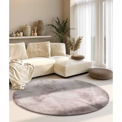 Abbildung von Villeroy &amp; Boch Shaggy Teppich Leon Rund Flauschiger Hochflor Wohnzimmerteppich Einfarbig Weich Pflegeleicht Langflor für Wohnzimmer Esszimmer, Schlafzimmer, Kunderzimmer Hellgrau, 200 cm