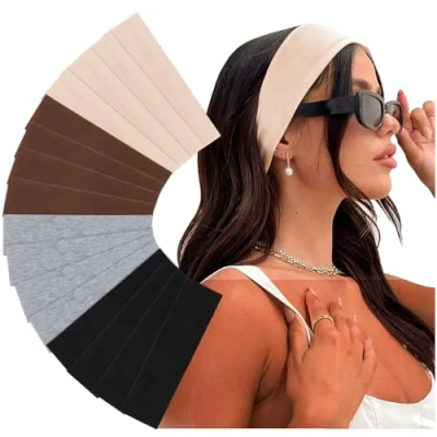Abbildung von DRESHOW Haarband Damen Sport Dünn Stirnband Baumwolle Haarbänder Elastisch Headband Antirutsch Yoga Laufen 16 Stück