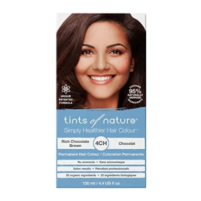Abbildung von Tints of Nature 4CH Rich Chocolate Brown Permanent Hair Dye, Reiches Schokoladenbraun Permanente Haarfarbe, pflegt das Haar und deckt Grau ab, ammoniakfrei, 130 ml