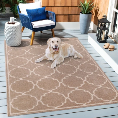 Abbildung von SANAT Outdoor Teppich Wetterfest für den Innen und Außenbereich Balkon Wasserabweisend Teppiche Terrasse, Garten, Küche, Bad oder Wohnzimmer Beige, 60 x 110 cm