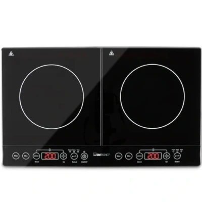 Abbildung von Clatronic® Induktions Doppelkochplatte Induktionskochplatte mit ECO Save Technologie automatischer Topferkennung Kochplatte Sensor Touch Bedienfeld DKI 3609