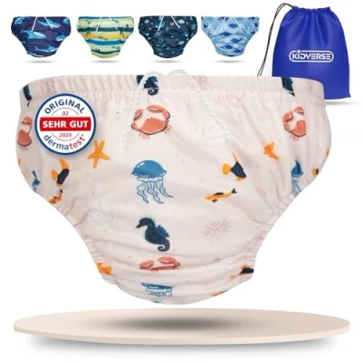 Abbildung von KIDVERSE Schwimmwindel Baby Badehose ab 6 bis 12 Monate Hautfreundliche Schwimmwindeln wiederverwendbar &amp; saugstark Badewindel Schwimmhose inklusive Tragetasche