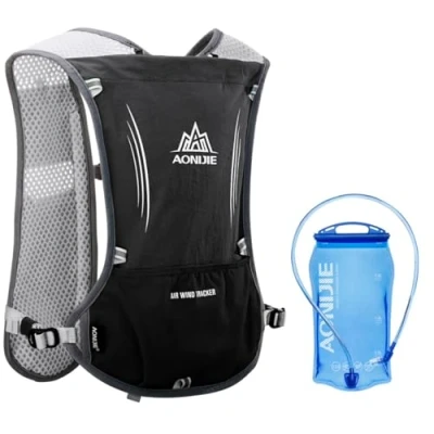 Abbildung von Laufrucksack Trinkrucksack 5L Leichter Laufen Rucksack Fahrradrucksack mit Optional Trinksystem für Damen Herren (Schwarz 1.5LTrinkblase)