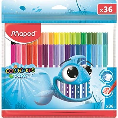 Abbildung von Maped Ocean Color Peps Filzstifte, 36 waschbare Tinte, mittlere Spitze, weich und geschmeidig, Kunststoffbeutel mit Farben