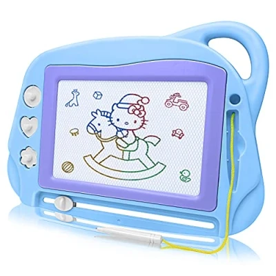 Abbildung von AiTuiTui Magnetisches Zeichen Doodle Board für Kinder, Reisegröße, Buntes Schreibtablett, Mini Radierbar, Skizzenblock, Lernspielzeug Kleinkinder 2 3 4, Blau