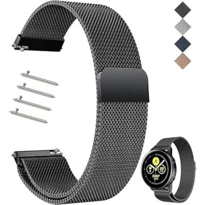 Abbildung von 18mm Edelstahl Mesh Uhrenarmband, Kompatibel mit Garmin Venu 2S/Venu 3S/Vivoactive 4S/Vivomove 3S/Forerunner 255s/255s Music/265s, Ersatz Schnellverschluss Armband für Damen Herren (Schwarz, 18mm)