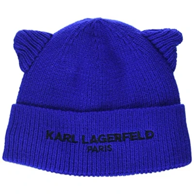 Abbildung von KARL LAGERFELD Damen Soft Cat Ear Pom Beanie Mütze, Blau, Einheitsgröße