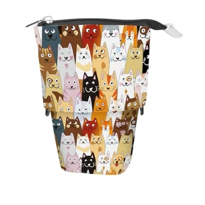 Abbildung von Online X Pand 2 in 1 Federmäppchen &amp; Stifteköcher I Wandelbare Federmappe mit Katzen Motiv 3 Innenfächern für Schreibutensilien, Schminke, Pinsel etc. Pop Up Pencil Case Schule, Uni Büro
