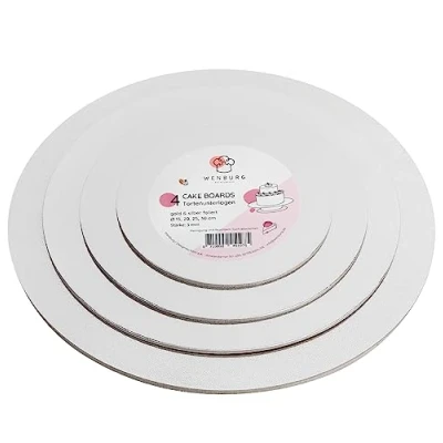 Abbildung von Wenburg Premium Cake Board Set 4 Rund Tortenunterlagen 3mm, Gold &amp; Silver beidseitig verwendbar Tortenplatte Pappe Tortenteller