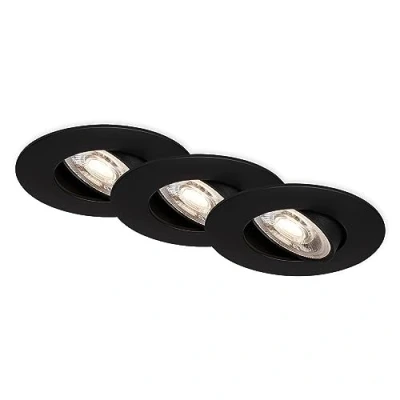 Abbildung von BRILONER 3er Set LED Einbaustrahler 230V, Strahler Badezimmer IP65, Deckenstrahler stufenlos dimmbar, Spots, Deckenspots, Badezimmerlampe, Schwarz, 90x42 mm (DxH)