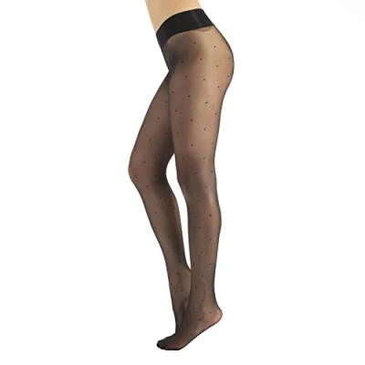 Abbildung von CALZITALY Trasparente Strumpfhose, Nahtlose gepunktet Strumpfhosen Damen, S, M, L, XL, XXL, Schwarz, Blau, Hautfarbe, Sun, Tan, 15 DEN, Made in Italy (L Schwarz Punkten)