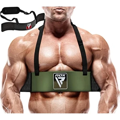 Abbildung von RDX Bizeps Isolator, 23 Curl Arm Blaster für Biceps Trizeps Trainingsgerät,Pro Bodybuilding Gewichtheben Bizepstrainer Armtrainer Booster, 6mm Nackenpolster, 42 Verstellbarer Gurt, Gym Kraftraining