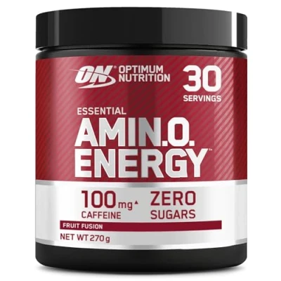 Abbildung von Optimum Nutrition Amino Energy Pre Workout Powder, Drink mit Aminosäuren, BCAA, L Glutamin und Leucin, Vitamin C Koffein, Frucht Mix Geschmack, 30 Portionen, 270 g