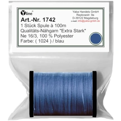 Abbildung von 1 Stück Spule a. 100m Qualitäts Nähgarn, Extra Stark, Farb Nr.1024 blau, Ne 16/3, 100% Polyester für die Nähmaschine Garn, (0,06 / m), 1742