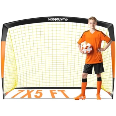 Abbildung von Happy Jump Fußballtor 3x2.2FT, 4x3FT, 5x3.6FT, 7x5FT Pop Up Fußballtraining für den Garten (7x5 FT Schwarz Orange) 1 PC