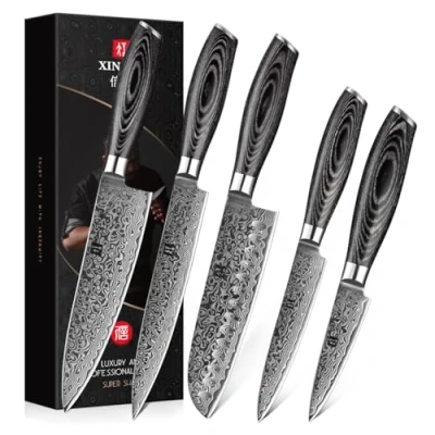 Abbildung von XINZUO 5er Küchenmesser Set 67 Schichten Damaststahl Chefmesser Set, Profi Geschmiedet Damaskus messerset Scharfe Klinge Kochmesser Chef Santoku Tranchier Allzweck Obst Messer Pakkaholz Griff
