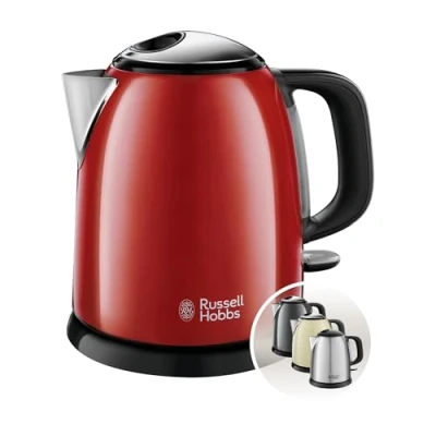Abbildung von Russell Hobbs Wasserkocher klein [1,0l] Colours+ Edelstahl Rot (2400W, Schnellkochfunktion, herausnehmbarer Kalkfilter, außenliegende Wasserstandsanzeige, kleiner Reisewasserkocher) Teekocher 24992 70