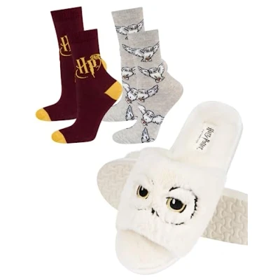 Abbildung von Wizarding World Harry Potter Hausschuhe Damen Friends Geschenke Für Frauen 39/40 Hedwig + Socken 2 Paar 35 40