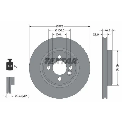 Abbildung von TEXTAR PRO 92262403 Bremsscheibe 276 22 04/05 100 innenbelüftet beschichtet ohne Radbefestigungsbolzen, Radnabe MINI: Hatchback, Convertible