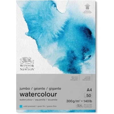 Abbildung von Winsor &amp; Newton 6667010 Classic Aquarellpapier im Jumbo Block 50 Blatt A4, 300g/m², geleimt, kaltgepresstes, leicht texturiertes weißes Papier in archivierbarer Qualität, gilbbeständig