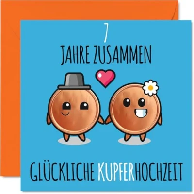 Abbildung von Stuff4 7. Hochzeitstag Karte Liebe 7 Jahre Zusammen Kupfer Hochzeit Jahrestag Geschenke für Freunde Familie vom Freundinnen Kollegen, 145mm Glückwunschkarten
