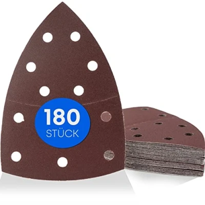 Abbildung von Haerd Group180 Stück/Prio Schleifdreiecke / 11 Loch 105 x 152 mm/je 30 Korn 40 60 80 120 180 240 für Multischleifer/Schleifblätter/dreieckige Schleifpads/Schleifpapier