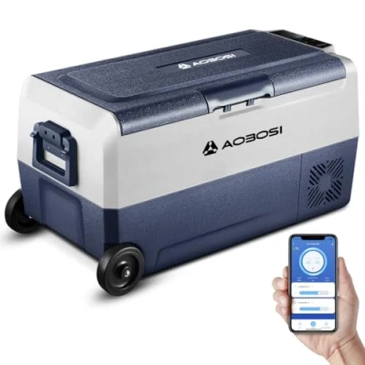 Abbildung von AAOBOSI Kompressor Kühlbox 36 L, Auto Mit WiFi APP Steuerung, 12/24 V und 100 240 Elektrisch, bis 20 C für Auto, LKW, Boot, Reisemobil, Camping, Doppelzone