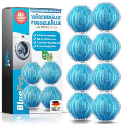Abbildung von BluePet® 8x Fusselbälle für die Waschmaschine Entfernt Tierhaare, Fusseln &amp; Flusen, Haarfänger Wäschetrockner Flusenkugeln Wäscheball (8x Hellblau)