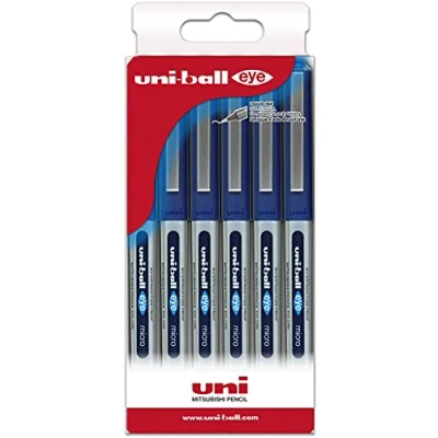 Abbildung von Uni Ball Etui mit 6 Rollern, Flüssigtinte, UB 150 blau