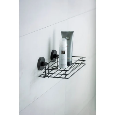Abbildung von WENKO Vacuum Loc Wandablage, Duschablage im offenen Drahtkorb Design, Befestigen ohne Bohren, Lackierter Stahl, 26 x 6,5 14 cm, Schwarz