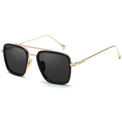 Abbildung von SHEEN KELLY Retro Sonnenbrille Quadratische Metallrahmen für Männer Frauen Klassiker Piloten Schwarz Linsen1:1