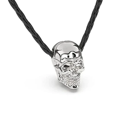 Abbildung von SERASAR Lederkette Herren mit Toten Schädel Anhänger 50cm Silber Lederkordelkette Schmuck box Geschenkidee für Rocker kette Schmuckband Tod Tot
