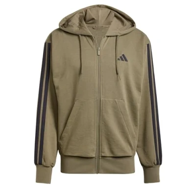 Abbildung von adidas Herren Essential Three Stripes French Terry Fullzip Hoodie, Olive Strata/Black, S