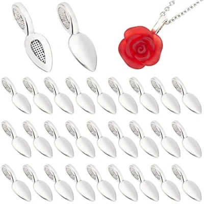 Abbildung von PandaHall 50 pcs Tibetische Art Legierung Kleber auf flachen Pad Bails Blatt Form Anhänger Charms Verbindungsstück Aufhänger 26x8mm für Schmuck Herstellung Antik Silber