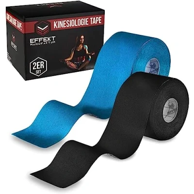 Abbildung von Effekt Manufaktur Kinesiotape 2 Rollen 5m x 5cm Kinesiologie Tape in blau und schwarz Wasserfestes &amp; Elastisches Kinesio zum Sport Ungeschnittenes Muskeltape Uncut Physio